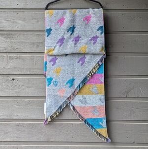 NWT Fraas Reversible Gray Colorful Woven Fringe Scarf